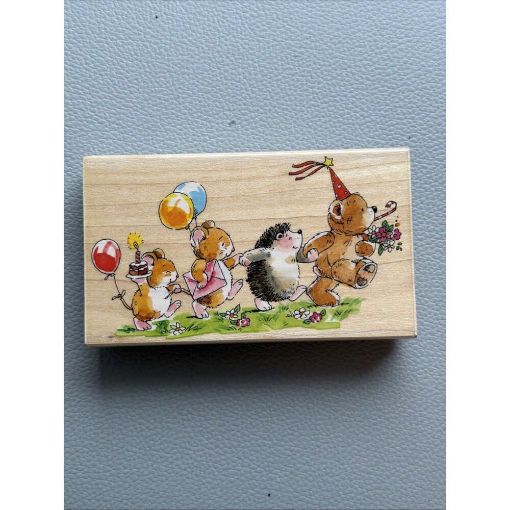 Penny Black Rubber Stamp Animal Birthday Parade Wood Mount 4137K Cute